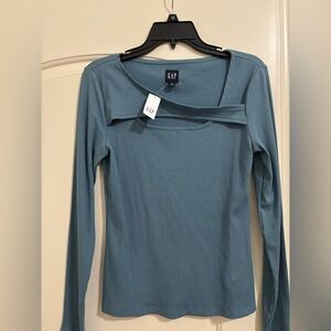 GAP Women's Teal Ribbed Long Sleeve Top
